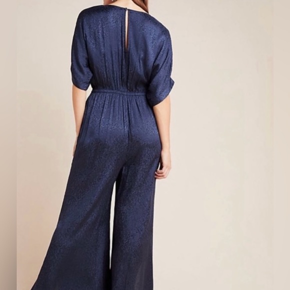 Maeve by Anthropologie Jacqueline Jacquard Leopard Jumpsuit Navy Blue Medium - Picture 4 of 14